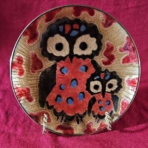Adorable Whimsical Owl Motif Handarbeid Balestrand Norge Enamel Copper Dish #2